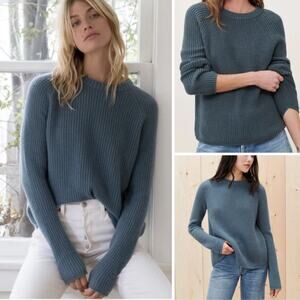 Jenni Kayne 100% Cashmere Minimalist Capsule Steel Blue Fisherman Boxy Sweater M